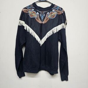Harley Davidson Fringe Western Eagle Sweatshirt Black Pullover Unisex Women Larg